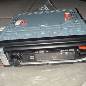 Dual Car Stereo Receiver with Black and Silver Design